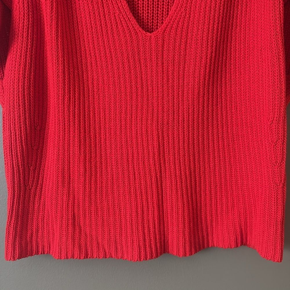 Cabi 5837 Ruby Red Pullover Short Sleeve Knit Sweater Vneck Oversized Sz L - Picture 4 of 7